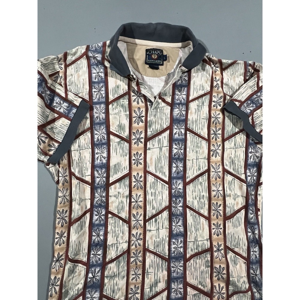 Vintage‎ Chaps Ralph Lauren Polo Shirt Colorful Flower Tropical Size Large